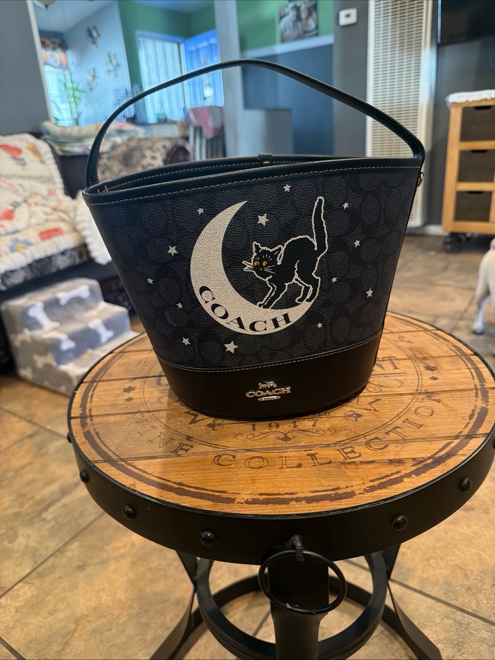 Coach Black Signature Canvas Bucket Bag with Moon & Cat Graphic - Picture 2 of 7